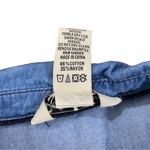 Indigo Rein Women Blue Chambray Button-Front Mini Shirt Dress Sz Sm Denim Pocket - Picture 10 of 14